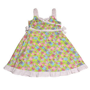 Girls 3T Yellow Pink Seersucker Gingham Dress Butterfly Cotton Blend BT Kids